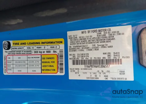 2017 Ford Mustang Ecoboost from USA, damaged, VIN 1FA6P8TH6H5306517